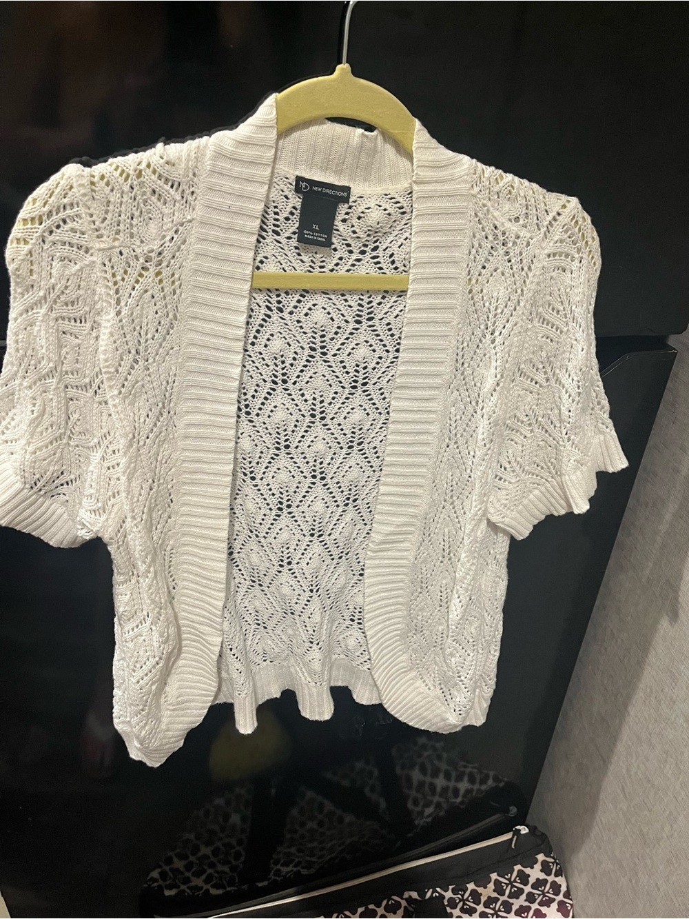 new directions Ivory Open-Knit Short Sleeve Cardigan